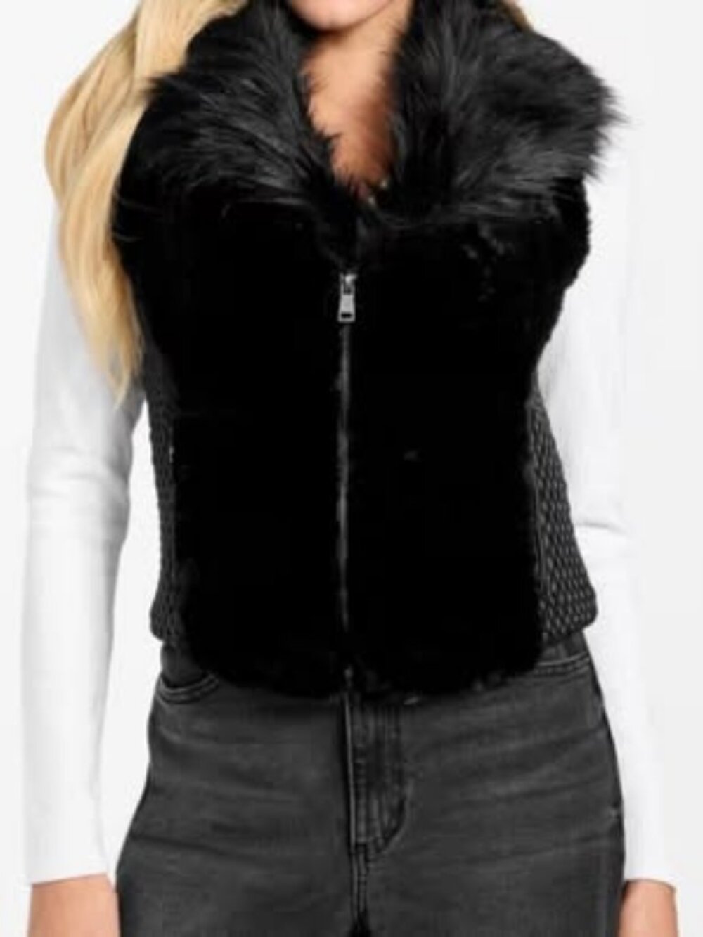 GUESS Black Faux Fur Vest Size Medium